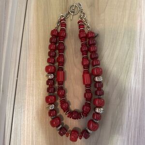 Vintage Chaps chunky red and silver beaded necklace